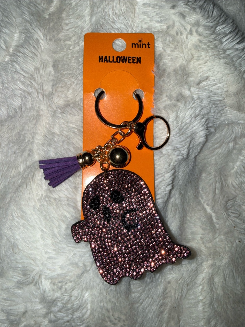 Pink Glitter Ghost Keychain with Purple Tassel